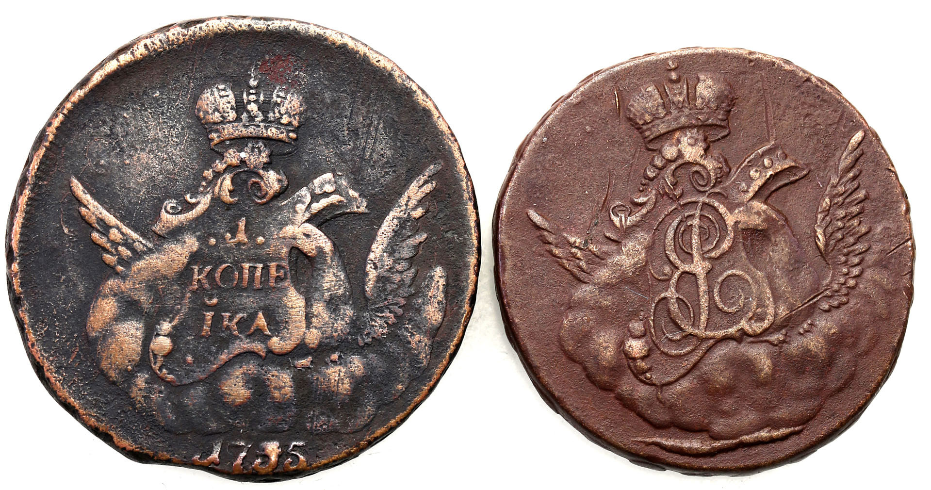 Rosja. Elżbieta. Kopiejka 1755, 1756 - zestaw 2 monet